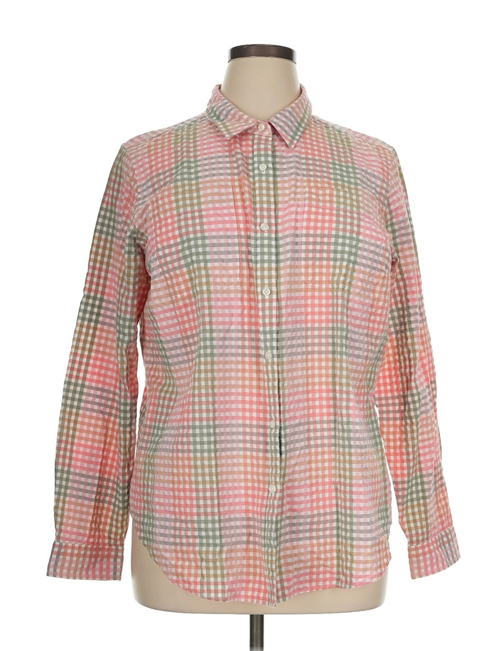 L.L. Bean Pink and Green Plaid Button-Down Shirt